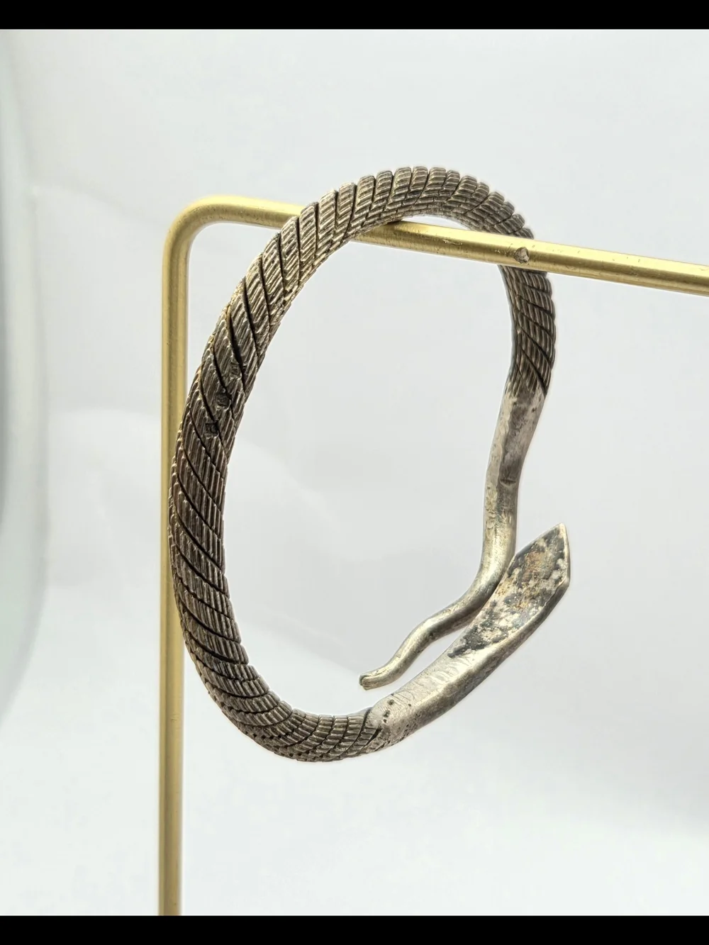 Vintage Sterling Silver Egyptian Revival Snake Bypass Cuff Bracelet Ruby Eyes